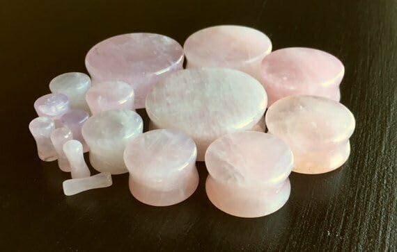 PAIR of Rose Quartz Organic Stone Plugs Gauges - up to 38mm available!3