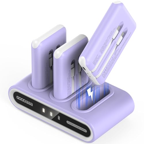 Image of GOODaaa Portable Charger, 3-Pack 10000mAh Slim Power Bank Built in Cables, 3 Outputs 1 Inputs Family Power Hub for All Mobile Devices, Charging Station Set Includes 140 DlY Stickers, for Home,Office