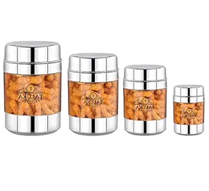 Taluka Round Stainless Steel Unbreakable Fiber Designer Jar Container Canister - 4 Pcs Set(600 ML + 1300 ML + 2200 ML + 3000 ML)