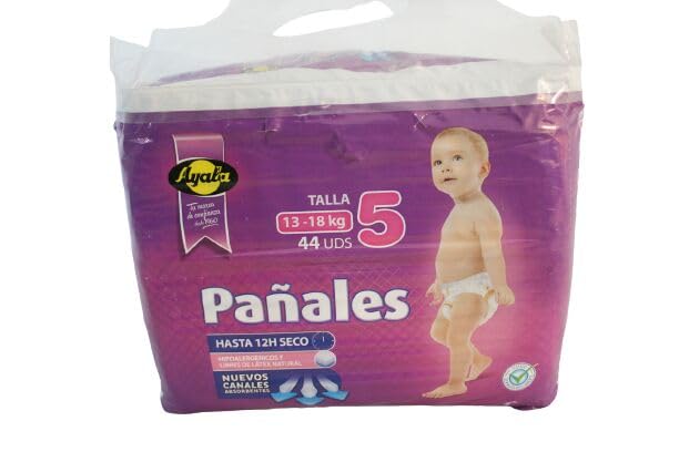 Pañales Talla 5 (13-18 kg) - 44 Unidades, Hasta 12h de Protección, Canales Absorbentes, Pañales Ajuste Cómodo y Suave, Ideal para Bebés Activos