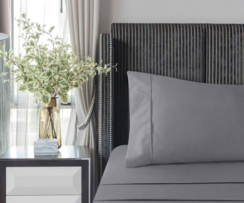 Image of Utopia Bedding 4-Piece Bed Sheet Set 160 x 200 cm, Grey - Polyester Microfibre, Oeko-Tex Certified, 1 Fitted Sheet 160 x 200 cm, 1 Flat Sheet 266 x 259 cm and 2 Pillowcases 50 x 75 cm