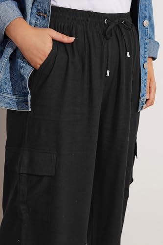 Yours Curve Women's Plus Size Linen Cargo Pants Black4