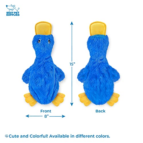 Best Pet Supplies Crinkle Dog Toy for Small, Medium, and Large Breeds, Cute No Stuffing Duck with Soft Squeaker, Fun for Indoor Puppies and Senior Pups, Plush No Mess Chew and Play - Dark Blue