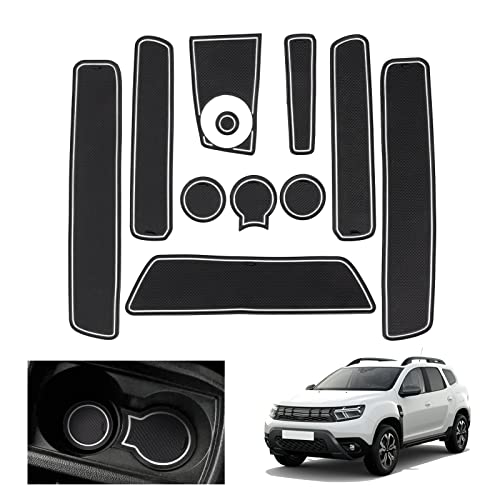 GAFAT Renaul-t/Dacia Duster 2018-2021 Tapis Antidérapants en Caoutchouc, Dacia Duster Tapis de Console Centrale, Tapis de Rangement, Tapis de Couture de Porte [Non pour 2022+] (Blanc) Cover