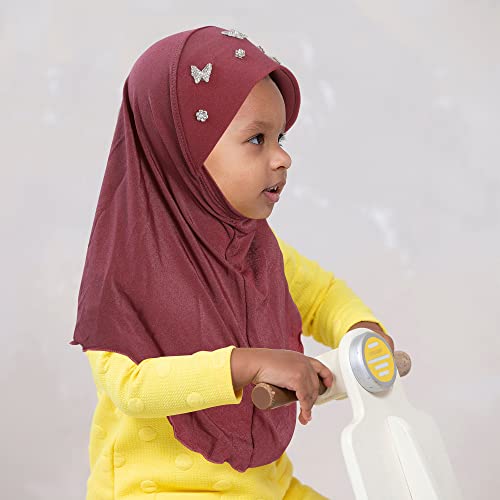 Lenmipot Little Girls Hijab Islamic Kids Hijab Headscarf Handmade Butterfly Rhinestone Muslim Hijab Cap for Girl (2-5year)3
