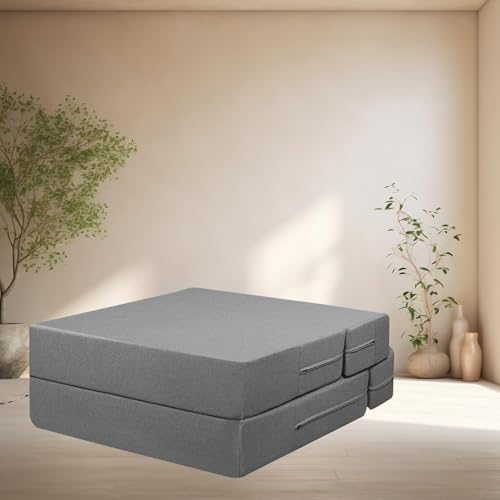 Image of Rosebell-3x6 Feet One Seater Foldable Sofa Cums Bed Jute Fabric Sofa Bed with Washable Cover & One Cushion | Ideal for Home & Office Guests - Grey