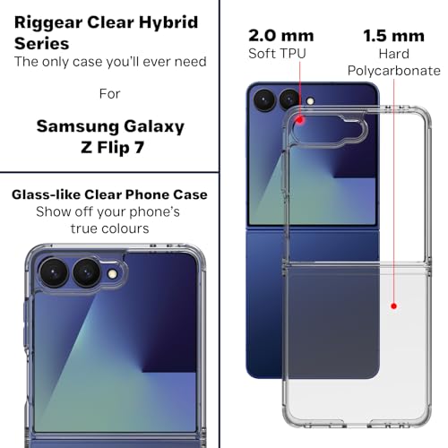 Image of RIGGEAR Shockproof Clear Hybrid Armor Back Cover Case Compatible with Samsung Galaxy Z Flip 7 (Transparent PC with TPU Bumper)