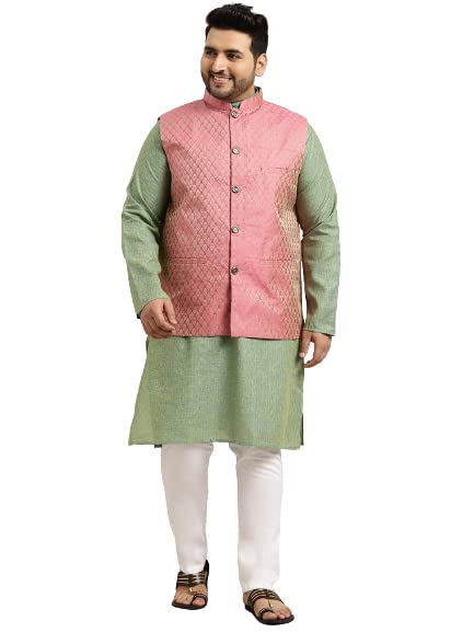 Image of SOJANYA (Since 1958, Men's Silk Blend Grey Kurta Pyjama & Silk Blend Jacket Combo
