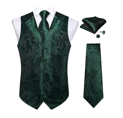 Men's Business Waistcoat Set with Silk Tie Cufflinks Pocket Square for Suit or Tuxedo