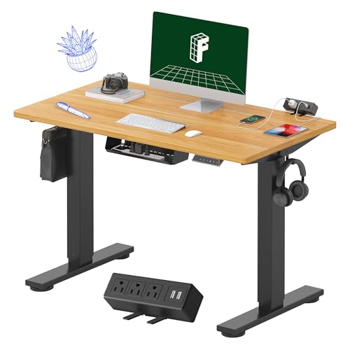Image of FLEXISPOT EN2 Whole-Piece Standing Desk with Clamp Power Strip, 40 x 24'' Electric Stand Up Height Adjustable Desk with Cable Management (Black Frame + 40 inch Maple Top, 2 Packages)