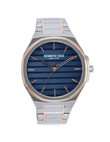 Image of Kenneth Cole Quartz Analog Blue Dial Two Toned Silver & Rose Gold Stainless Steel Strap Watch for Men - KCWGG0034506MN