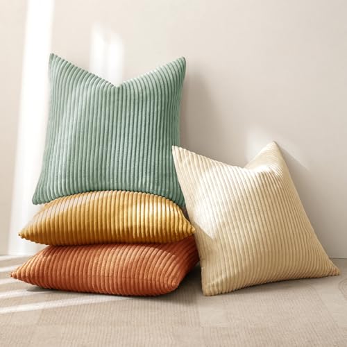 Image of MIULEE Boho Farmhouse Throw Pillow Covers 20x20 Inch Set of 4 Summer Modern Natural Decorative Cushion Covers Soft Corduroy Spring Decor for Couch Bed Sofa Living Room Orange Teal Gradient Series