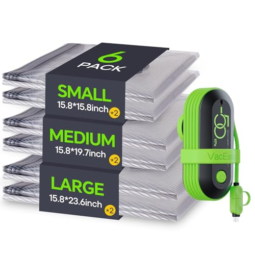 Travel Vacuum Storage Bags with USB Pump, 6 Pack Compression Packing Bags for Luggage and Suitcase,Space Saver Bags for Clothes and Clothing Travel