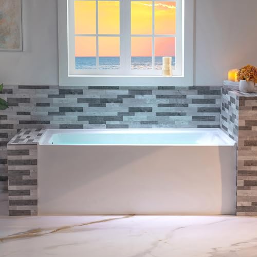 Image of WOODBRIDGE 60 inch Acrylic Rectangular Alcove Soaking Bathtub in White with Left Drain, Matte Black pop-up Drain Included, LB428-L
