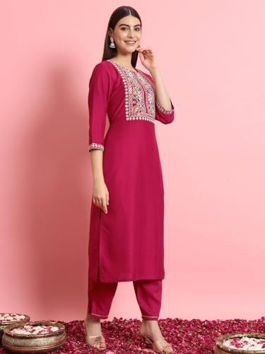 Image of VredeVogel Women's Silk Blend Embroidered Kurta with Pant & Dupatta Set