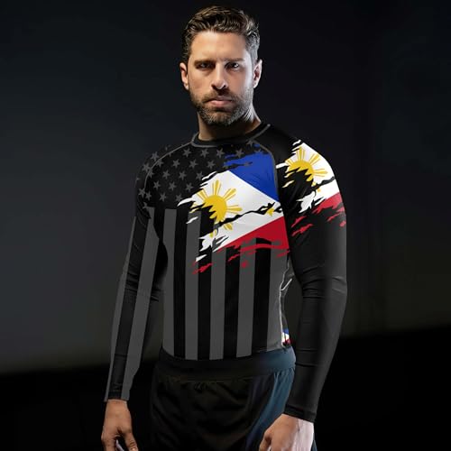 American Flag Skull Men's Rash Guard – Patriotic Long Sleeve BJJ Compression Shirt for Jiu-Jitsu & Grappling4