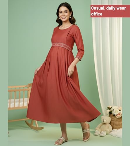 Image of DUMMY SHAPE Pregnancy Dresses for Women Cotton | Floral Anarkali Flare Kurta with Dual Nursing Zippers | Pregnancy & Breastfeeding | Feeding Kurtis | Baby Shower | Gifts for Pregnant Woman