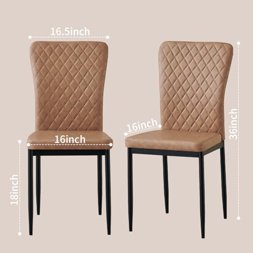 FENZARD Dining Chairs Set of 4 PU Leather Kitchen Living Room Chairs High Back Metal Frame Modern Lattice Design,PU Brown