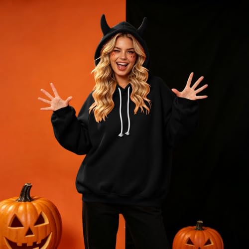 Elneeya Halloween Hoodies for Women Cute Devil Horns Work Fall Sweatshirt - image 7