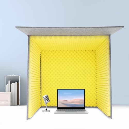 Cubierta Acústica de Escritorio 31" H X 31" W X 31" L Cabina de Grabación Portátil con Doble Aislamiento Acústico para Estudios, Oficinas (Amarillo+Gris) miniatura 3