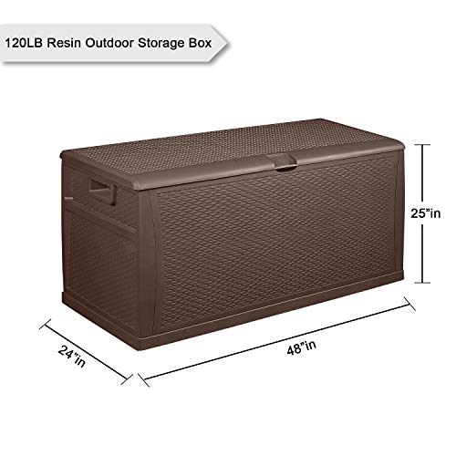 120 Gallon Resin Outdoor Storage Box,Large Deck Box, Organization and Storage for Garden Tools, Patio Furniture, Outdoor Toys and Pool Accessories, Brown