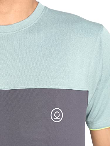 Image of CHKOKKO Men's Round Neck Gym T-Shirt Sea Green Dark Grey Neon L