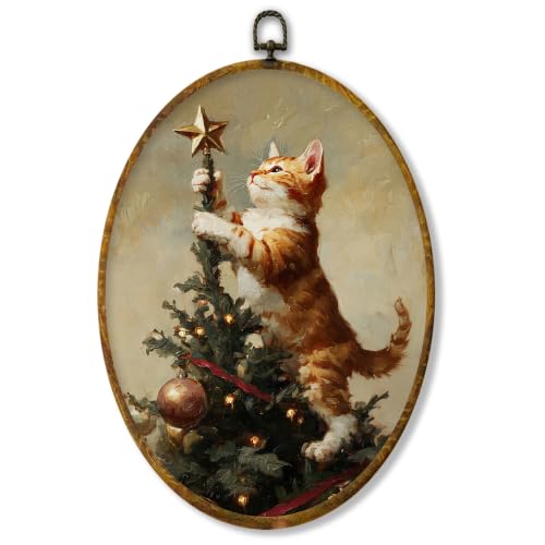 XPH chat orange sapin Noël art mural encadré 8.6x11.4"