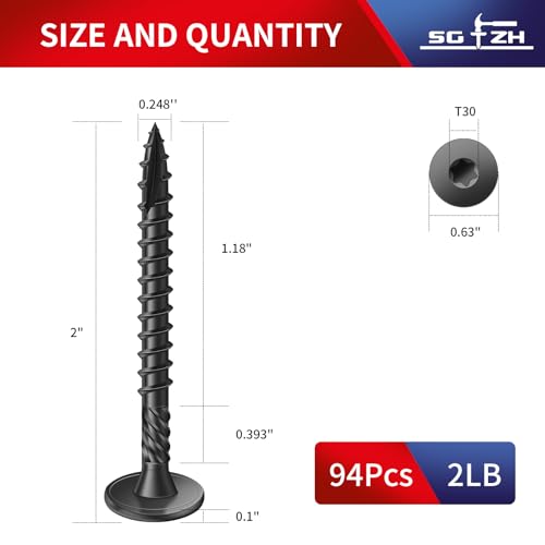 Image of #14 x 2 Inch Outdoor Structural Wood Deck Screws (94Pcs /2lb), Carbon Steel, Black, Flat Head, Rust Resistant Epoxy Coated, T30 Star Bit
