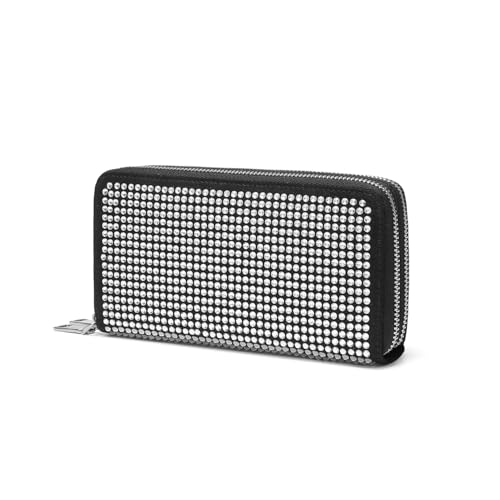 Rhinestone Zip Around Double Zippers Wallet with Multiple Card Slots and Coin Pouch