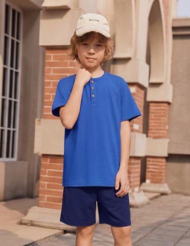 Image of Arshiner Boy's Textured Button Up Shirt and Shorts Set 2 Piece Summer Beach Outfit for 5~12 Years Kids