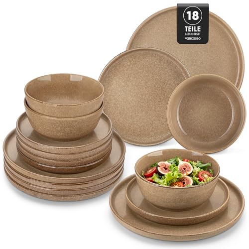 Steingut Geschirrset 6 Personen, vancasso ANYA Karamell Teller Set...