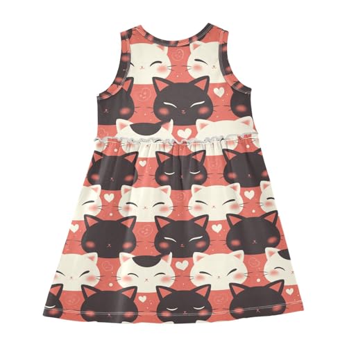 KLL Black Cat White Cute Cartoon Toddler Girls Tank Dresses Swing Beach Sundress Summer Crew Neck2