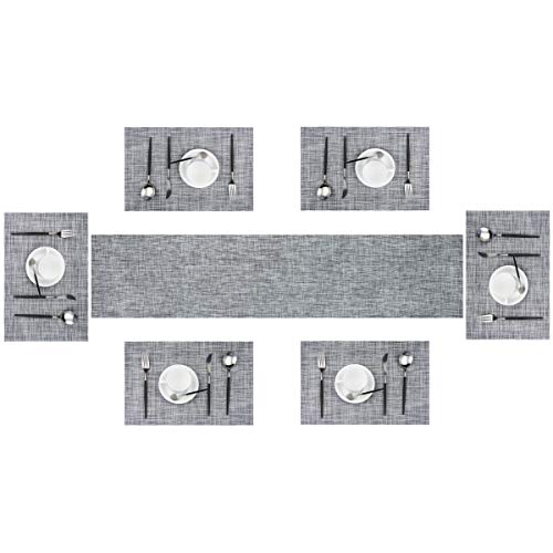 Sets de table lavables pour repas de famille complet avec nappe chemin de table gris chic