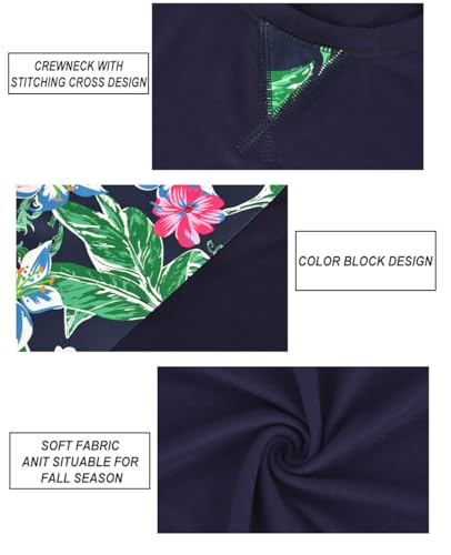 Image of CARCOS Plus Size Tops for Women Color Block Flower /Striped /Camo Crew Neck Long Sleeve Tee Shirt