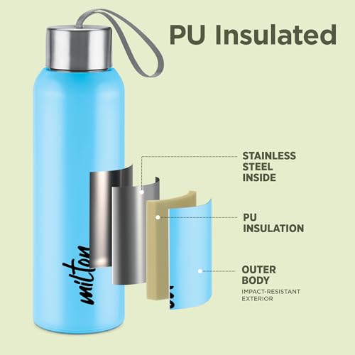 Image of Milton Halo 900 Steel Thermoware, Inner Steel, PU Insulated, Leak Proof Water Bottle for School Kids, Office, Gym, Easy to Carry Strap, 600 ml, Light Blue