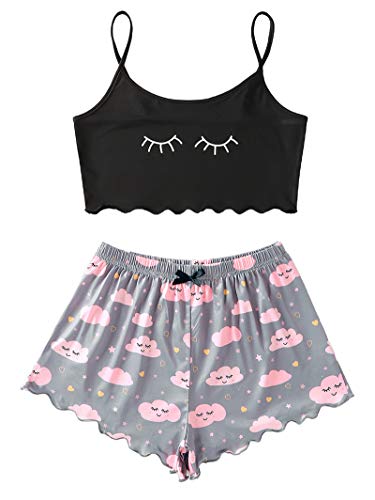 Avanova Conjunto de pijama para mujer, camiseta y pantalones cortos, 2 piezas - morado - Large