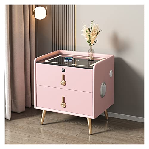 HJYBFA Mesita de Noche Inteligente Madera Simple Moderna Multifunción con luz Bloqueo de Huellas Dactilares Carga inalámbrica Bluetooth Audio Mesa Auxiliar (Color: C, Tamaño 45x40x