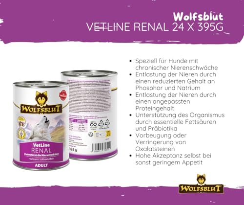 Wolfsblut Vetline Hundefutter - RENAL, 24x395g - Sparbundel, Sparpaket - inklusive Warnicks Tierfutterservice Hundesnack Goodie