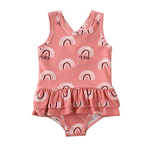 Baby Kid Girls One-Piece Swimwear Cartoon Sleeveless Swimsuit Beachwear Ruffle Bathing Suit Summer Beach Clothes (2-3Y, Rainbow)