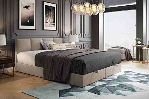 ROYAL Boxspringbett mit Bettkasten und Topper (140 x 200 cm, Beige)