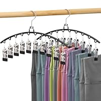 HONZUEN Trouser Hangers with Clips, 2 Pack Clothes Hangers for Wardrobe Storage, Pants & Skirt Storage, Space Saving Design, Leggings, Underwear & Closet Organiser, Black