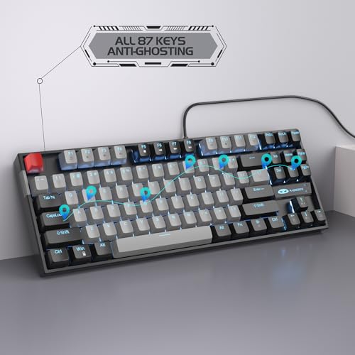 Image of MageGee 75% Mechanical Gaming Keyboard, Blue Switch, LED Backlit, 87 Keys Compact TKL Wired Computer Keyboards for Windows Laptop PC Gamer - Grey /Black