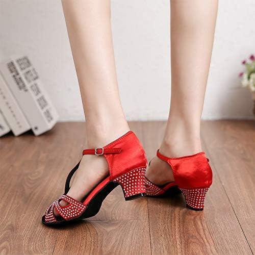 HIPPOSEUS Women's T-strap Latin Dance Shoes Rhinestones Ballroom Party Dance Practice Performance Shoes low heel,Red, 7 B(M) US | Image 5