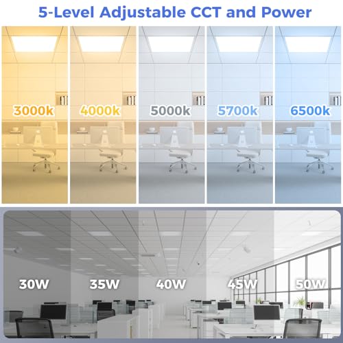 Image of AIKVSXER 2 Pack 2x2 LED Flat Panel Light - Selectable 5 CCT 3000K-6500K & 5 Wattage 30-50W 5500Lm 0-10V Dimmable 2x2 led Drop Ceiling Lights 120-277V for Commercial and Home