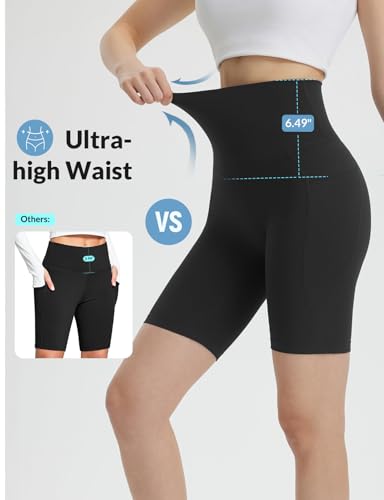 baleaf Women's 8" Biker Shorts Super High Waisted Tummy Control Yoga Workout Gym Short with Pockets3