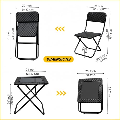 Image of DEVOKO Foldable 3-Piece Outdoor Patio Wicker Furniture Set with Glass Top Table, All-Weather HDPE Rattan, Rustproof Metal Frame for Garden, Balcony & Lawn (Black)