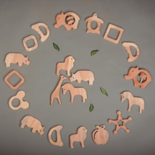 Image of Wooden Animal Teether - Natural Neem Wood, Chemical-Free, Eco-Friendly, Soothing Teething Relief for Babies - Handcrafted, Safe, and Non-Toxic