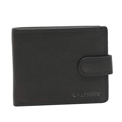 Image of Calfnero Men's Genuine Leather Bifold Wallet-Multiple Card Slots ID Window with Coin Pocket- Leather Wallet(Black)