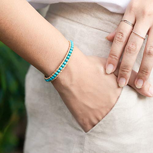 Infinityee888 Leather Bracelet Light Brown Wrap Beads Natural Stone Adjustable for Men Women Teen Yoga Handmade Bohemian Gypsy Boho4