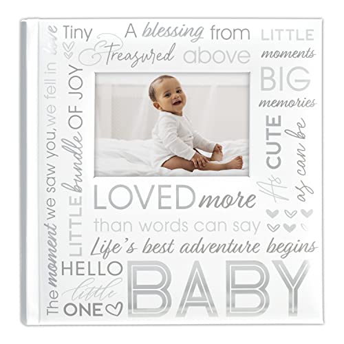 Malden International Designs 4x6 Horizontal 2 Up Baby Photo Album White Book Bound Memo Writing Areas Hard Cover 3.5 x 5 Front Cover Photo Pocket